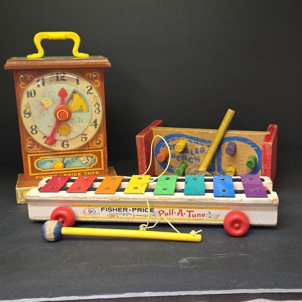 Fisher Price Clock, Playskool Cobblers Bench, Pull A Tune.